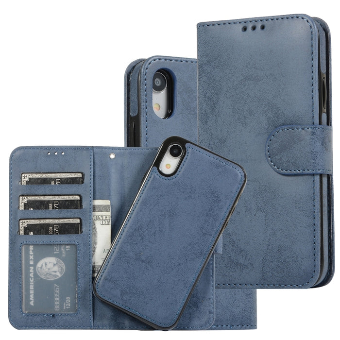 KLT888-2 Retro 2 en 1 Flip horizontal magnético desmontable TPU + Funda de cuero PU con soporte y ranuras para tarjetas y marco de fotos y billetera