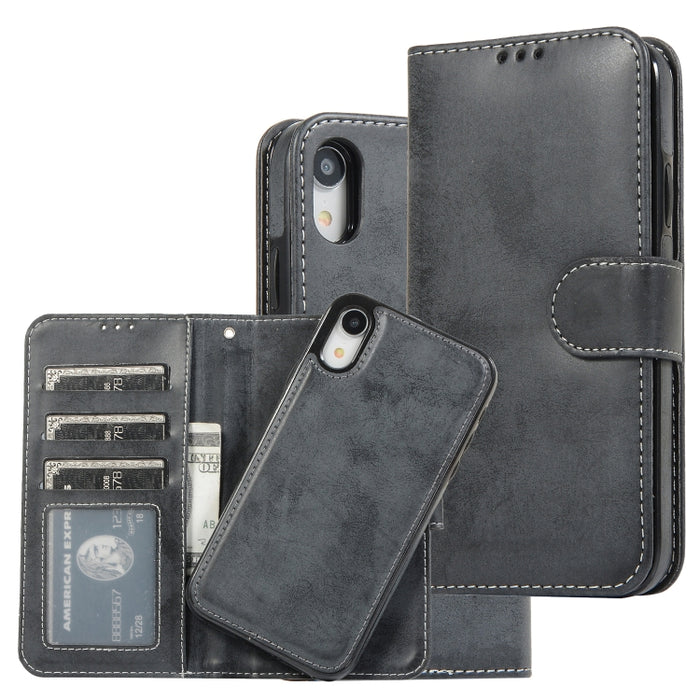 KLT888-2 Retro 2 en 1 Flip horizontal magnético desmontable TPU + Funda de cuero PU con soporte y ranuras para tarjetas y marco de fotos y billetera