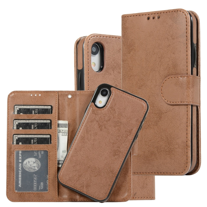 KLT888-2 Retro 2 en 1 Flip horizontal magnético desmontable TPU + Funda de cuero PU con soporte y ranuras para tarjetas y marco de fotos y billetera