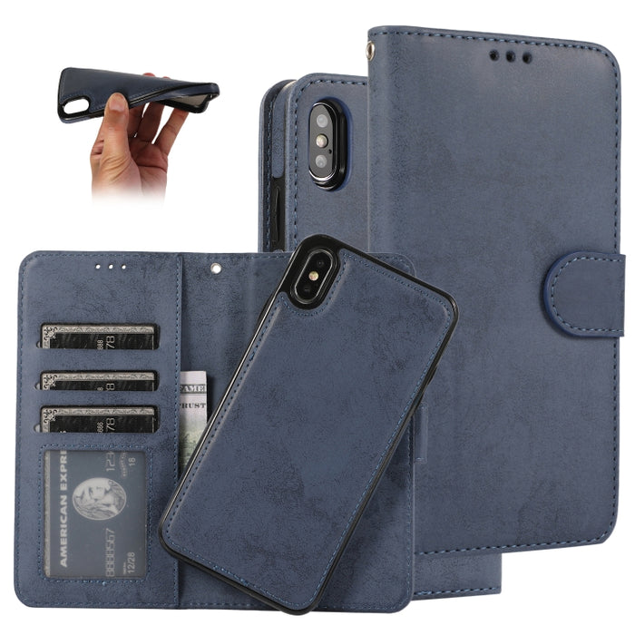 KLT888-2 Retro 2 en 1 Flip horizontal magnético desmontable TPU + Funda de cuero PU con soporte y ranuras para tarjetas y marco de fotos y billetera