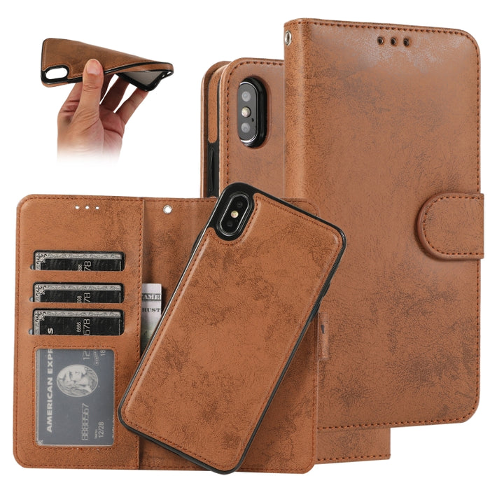 KLT888-2 Retro 2 en 1 Flip horizontal magnético desmontable TPU + Funda de cuero PU con soporte y ranuras para tarjetas y marco de fotos y billetera