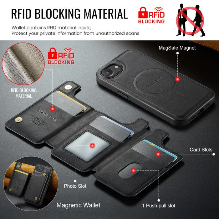 MAGKING K3 Series MagSafe RFID Card Bag Detachable Phone Case, For iPhone 17e / 16e, For iPhone 17, For iPhone 16 Pro Max, For iPhone 16 Pro, For iPhone 16 Plus, For iPhone 16