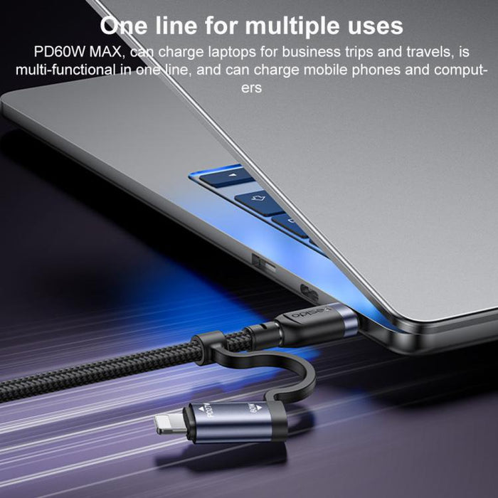 Yesido CA200 1.2m 60W USB / Type-C to Type-C / 8 Pin Fast Charging Data Cable, CA200