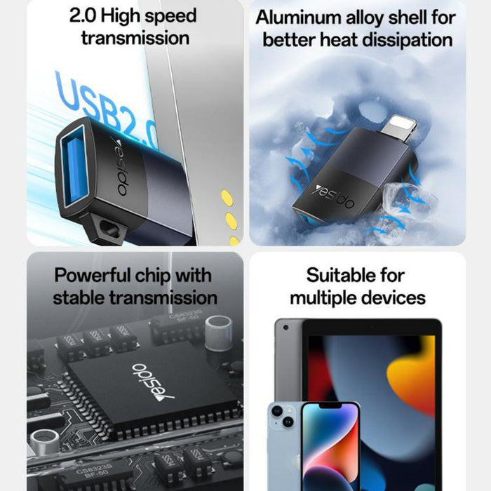Yesido GS32 USB 2.0 Female to 8 Pin Male 480Mbps Charging Adapter, GS32