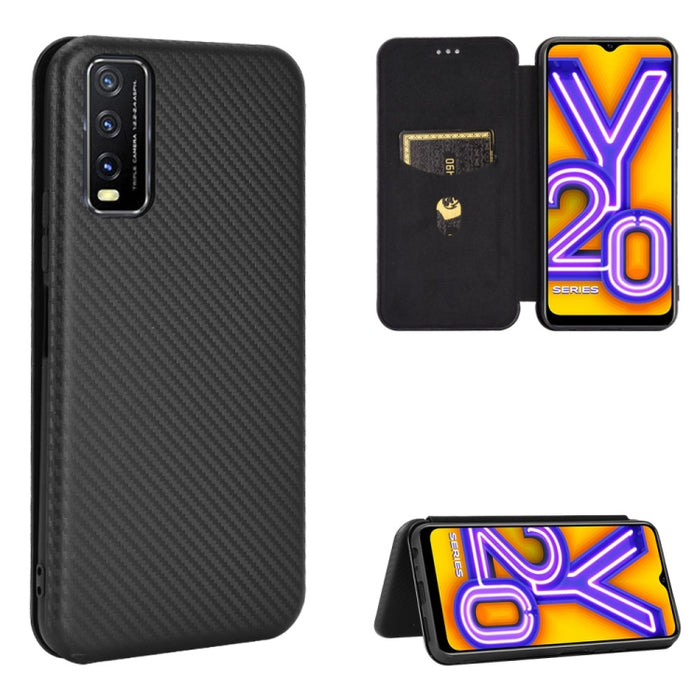Textura de fibra de carbono Flip horizontal magnético TPU + PC + Funda de cuero PU con ranura para tarjeta, For OPPO Realme V3, For Samsung Galaxy A42 5G, For Vivo Y20 / Y20i (Indian), For Xiaomi Poco X3 NFC, For Xiaomi Redmi K30 Ultra