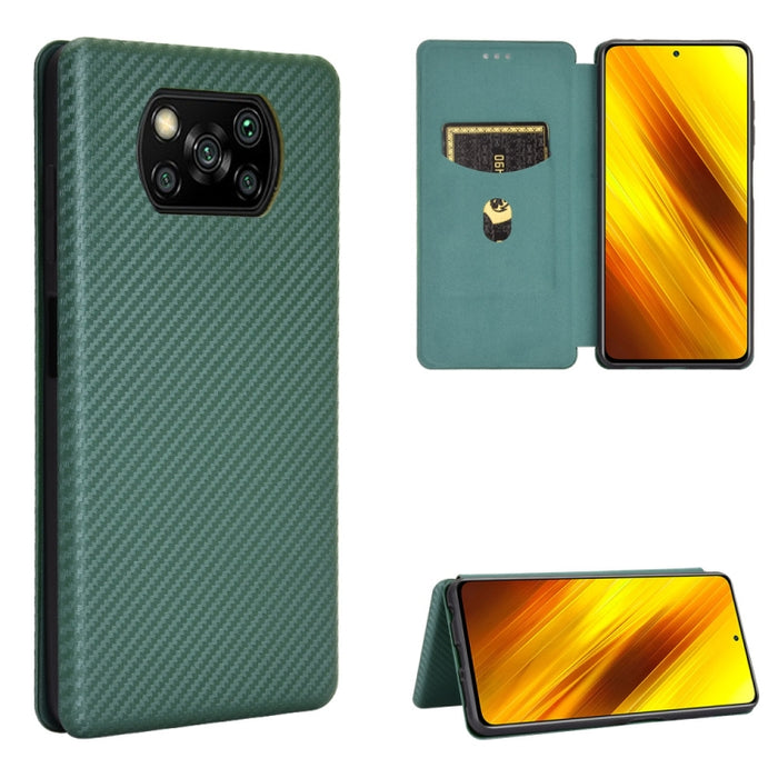Textura de fibra de carbono Flip horizontal magnético TPU + PC + Funda de cuero PU con ranura para tarjeta, For OPPO Realme V3, For Samsung Galaxy A42 5G, For Vivo Y20 / Y20i (Indian), For Xiaomi Poco X3 NFC, For Xiaomi Redmi K30 Ultra