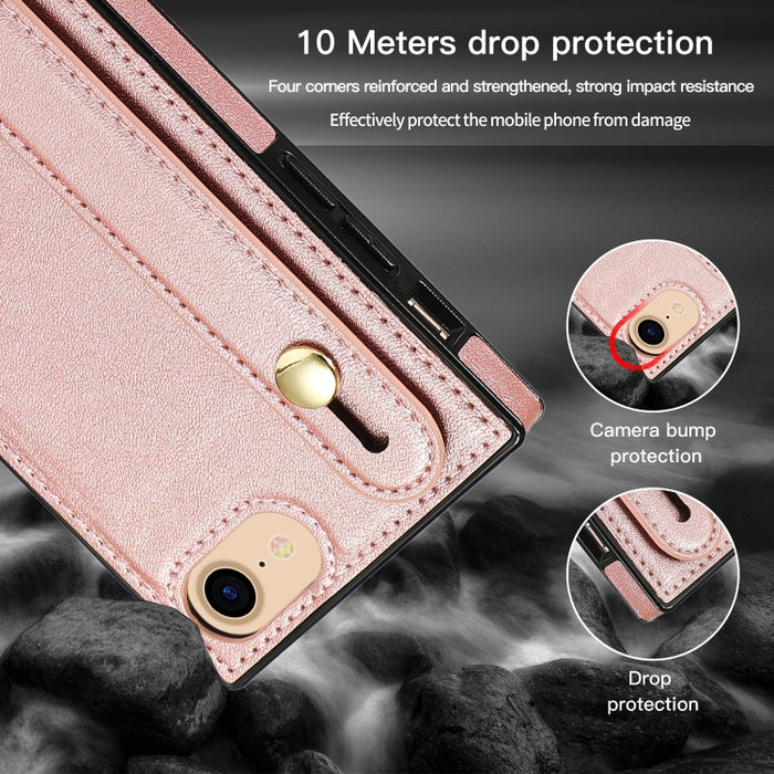 Correa de muñeca PU + TPU Estuche protector a prueba de golpes con cordón cruzado y soporte y ranura para tarjeta