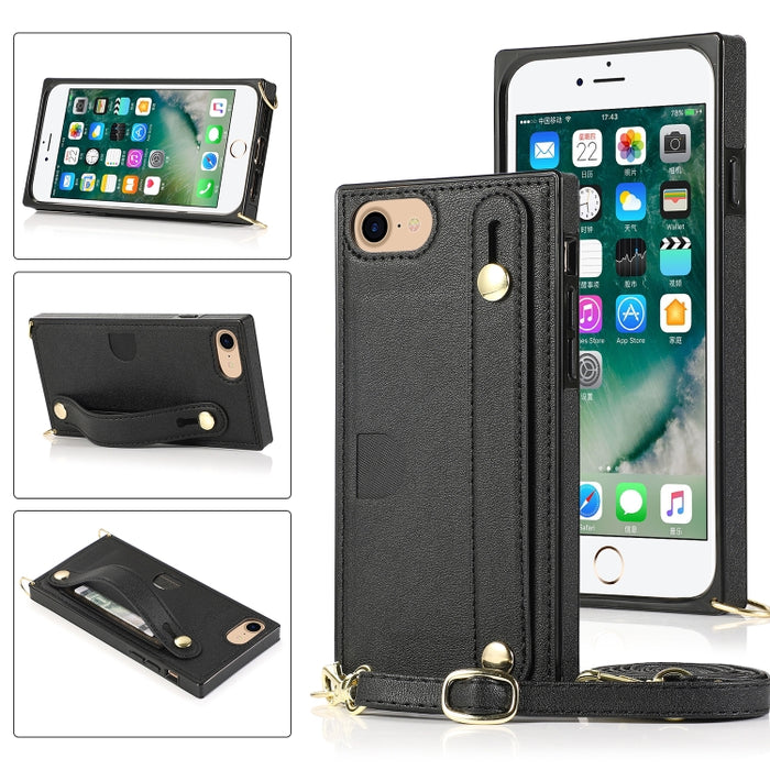 Correa de muñeca PU + TPU Estuche protector a prueba de golpes con cordón cruzado y soporte y ranura para tarjeta