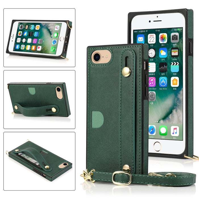 Correa de muñeca PU + TPU Estuche protector a prueba de golpes con cordón cruzado y soporte y ranura para tarjeta