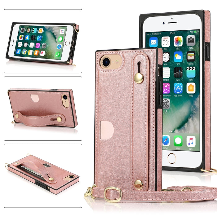 Correa de muñeca PU + TPU Estuche protector a prueba de golpes con cordón cruzado y soporte y ranura para tarjeta
