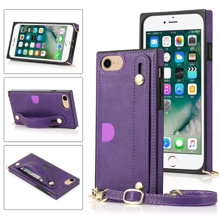 Correa de muñeca PU + TPU Estuche protector a prueba de golpes con cordón cruzado y soporte y ranura para tarjeta