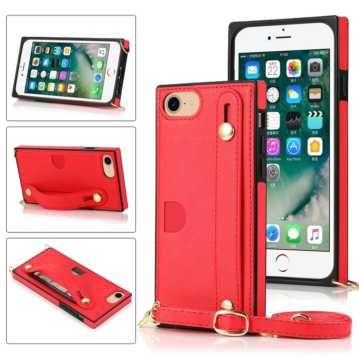Correa de muñeca PU + TPU Estuche protector a prueba de golpes con cordón cruzado y soporte y ranura para tarjeta
