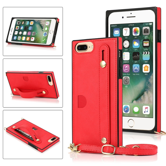 Correa de muñeca PU + TPU Estuche protector a prueba de golpes con cordón cruzado y soporte y ranura para tarjeta