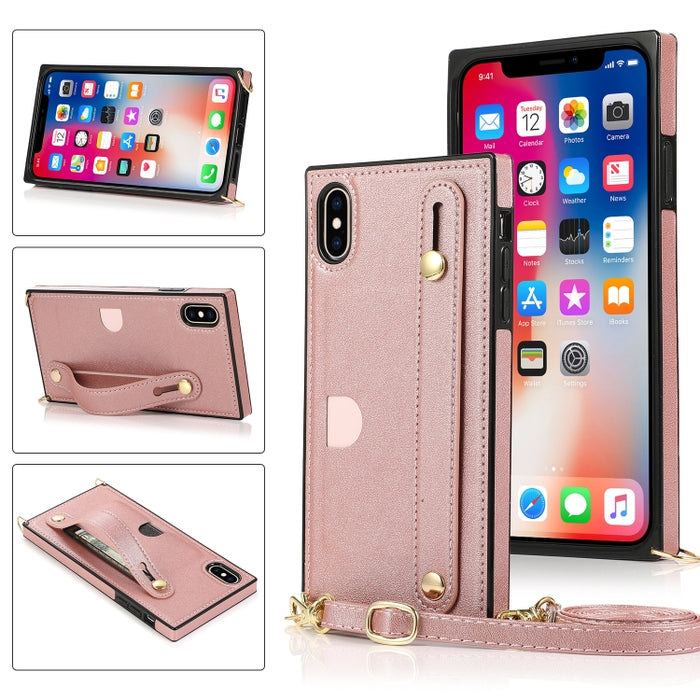 Correa de muñeca PU + TPU Estuche protector a prueba de golpes con cordón cruzado y soporte y ranura para tarjeta
