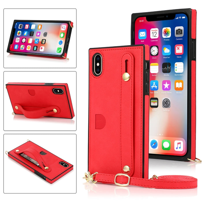 Correa de muñeca PU + TPU Estuche protector a prueba de golpes con cordón cruzado y soporte y ranura para tarjeta