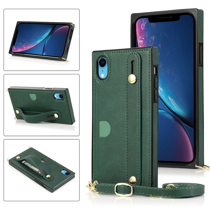 Correa de muñeca PU + TPU Estuche protector a prueba de golpes con cordón cruzado y soporte y ranura para tarjeta