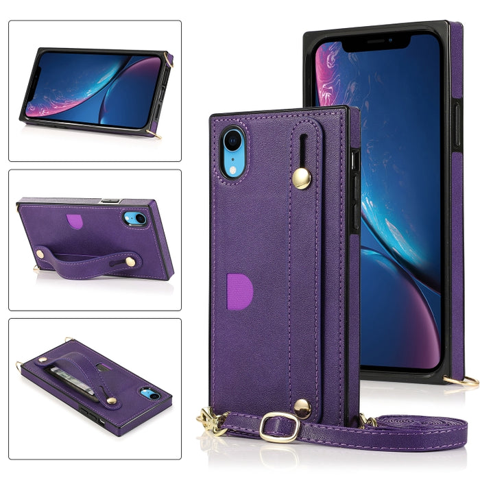 Correa de muñeca PU + TPU Estuche protector a prueba de golpes con cordón cruzado y soporte y ranura para tarjeta