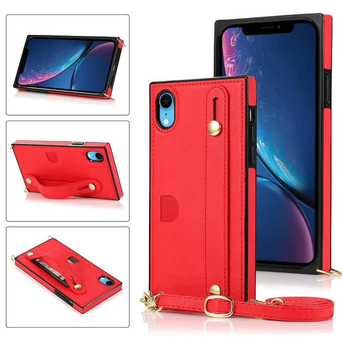 Correa de muñeca PU + TPU Estuche protector a prueba de golpes con cordón cruzado y soporte y ranura para tarjeta