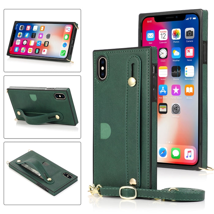 Correa de muñeca PU + TPU Estuche protector a prueba de golpes con cordón cruzado y soporte y ranura para tarjeta