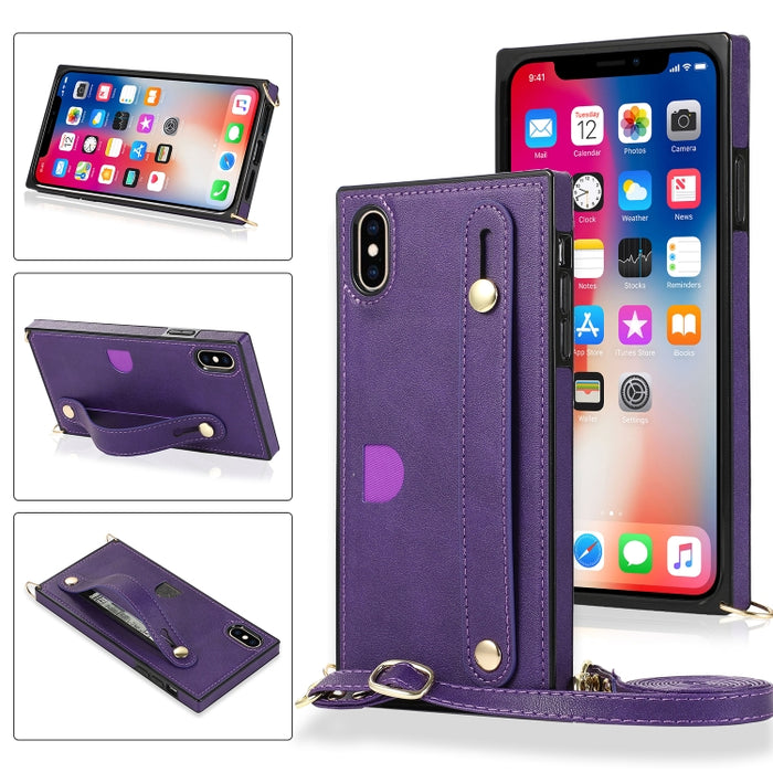 Correa de muñeca PU + TPU Estuche protector a prueba de golpes con cordón cruzado y soporte y ranura para tarjeta