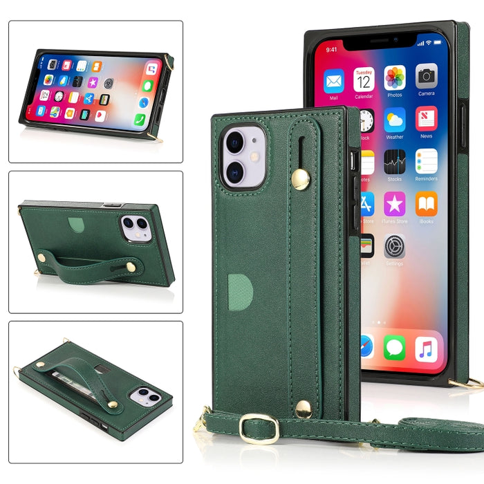 Correa de muñeca PU + TPU Estuche protector a prueba de golpes con cordón cruzado y soporte y ranura para tarjeta
