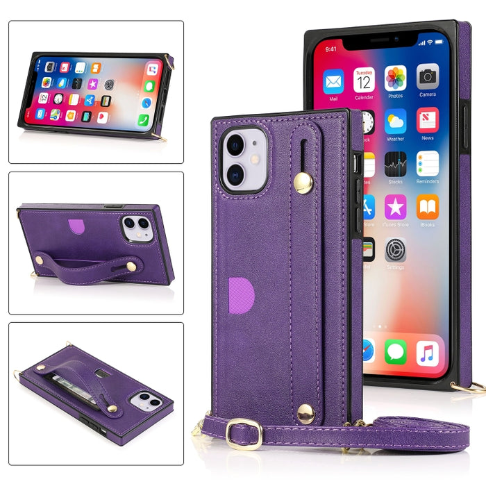 Correa de muñeca PU + TPU Estuche protector a prueba de golpes con cordón cruzado y soporte y ranura para tarjeta