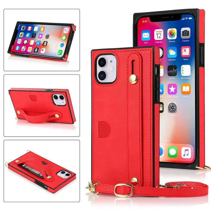 Correa de muñeca PU + TPU Estuche protector a prueba de golpes con cordón cruzado y soporte y ranura para tarjeta