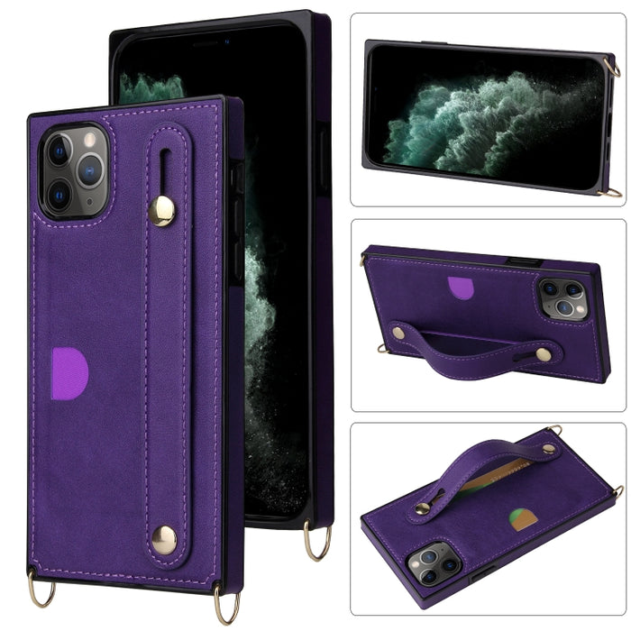 Correa de muñeca PU + TPU Estuche protector a prueba de golpes con cordón cruzado y soporte y ranura para tarjeta