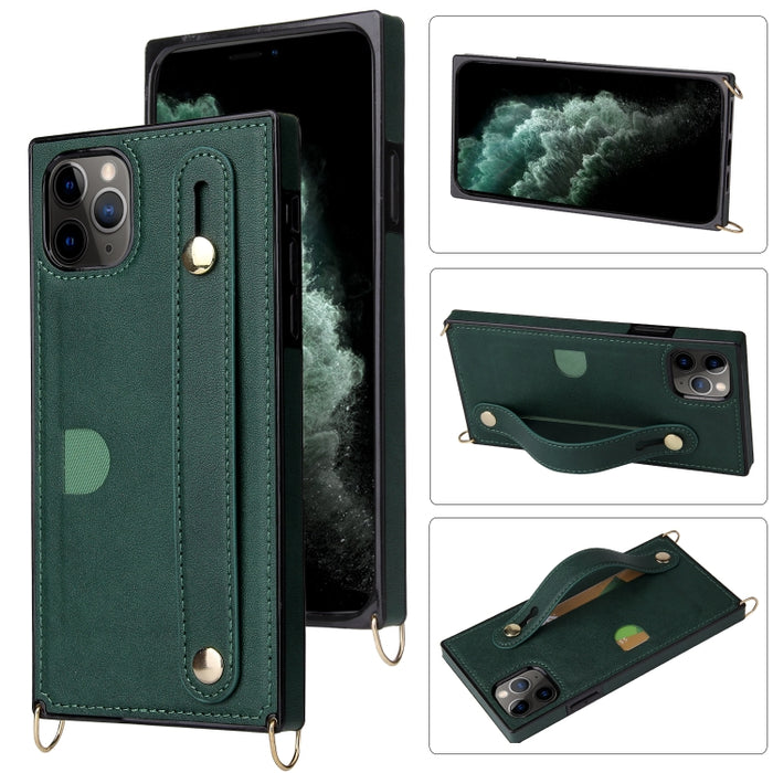 Correa de muñeca PU + TPU Estuche protector a prueba de golpes con cordón cruzado y soporte y ranura para tarjeta