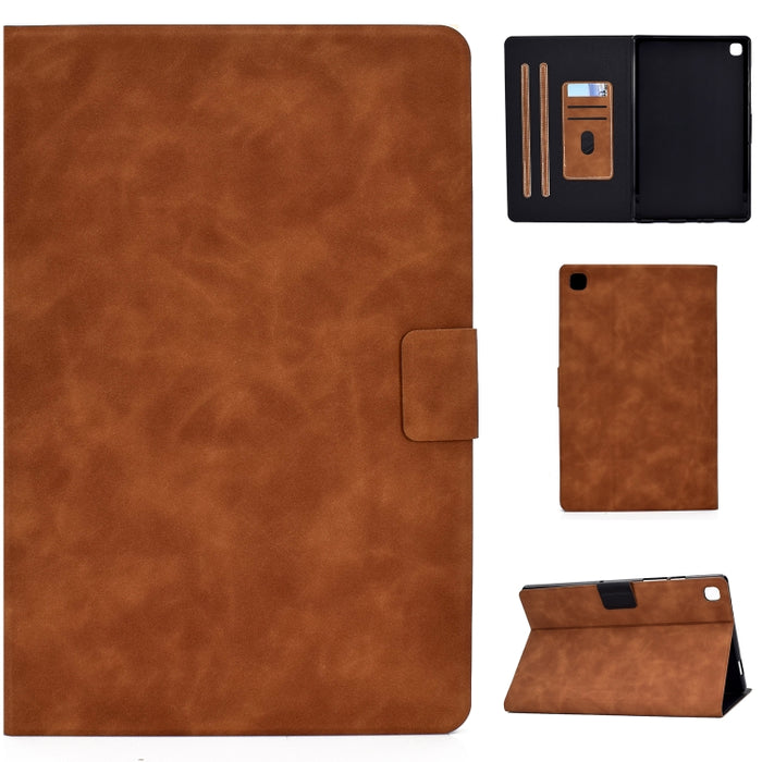 Estuche de cuero con tapa horizontal con textura de piel de vaca con soporte y ranuras para tarjetas y suspensión / activación