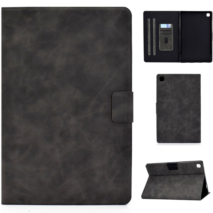Estuche de cuero con tapa horizontal con textura de piel de vaca con soporte y ranuras para tarjetas y suspensión / activación