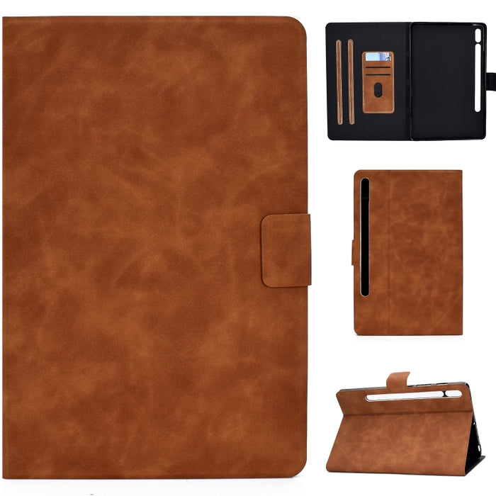 Estuche de cuero con tapa horizontal con textura de piel de vaca con soporte y ranuras para tarjetas y suspensión / activación