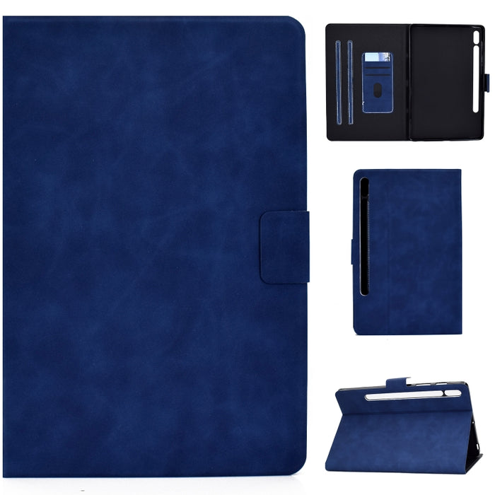 Estuche de cuero con tapa horizontal con textura de piel de vaca con soporte y ranuras para tarjetas y suspensión / activación
