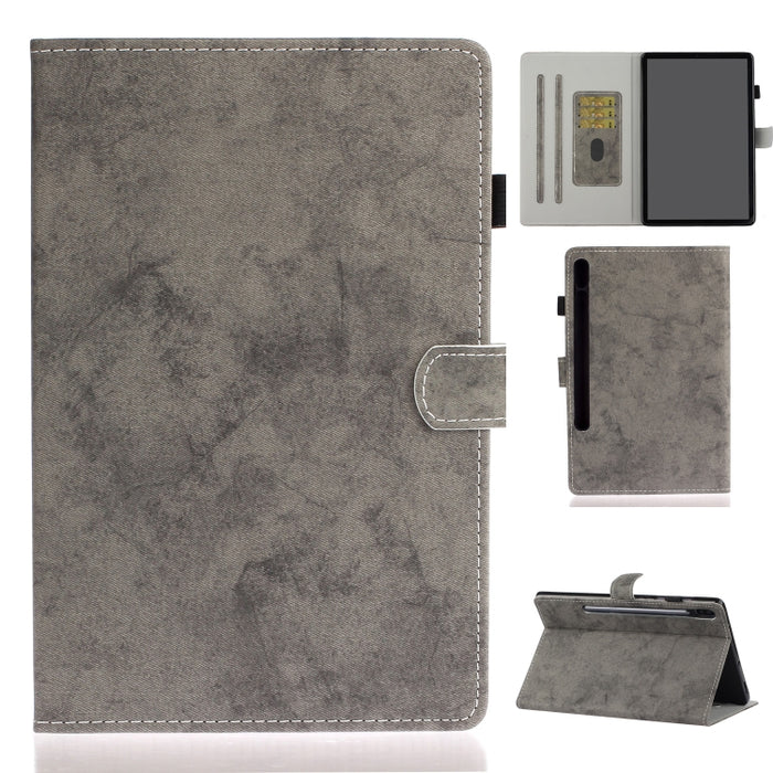 Estuche de cuero con textura de tela estilo mármol con soporte y ranura para tarjeta y ranura para bolígrafo y tira antideslizante
