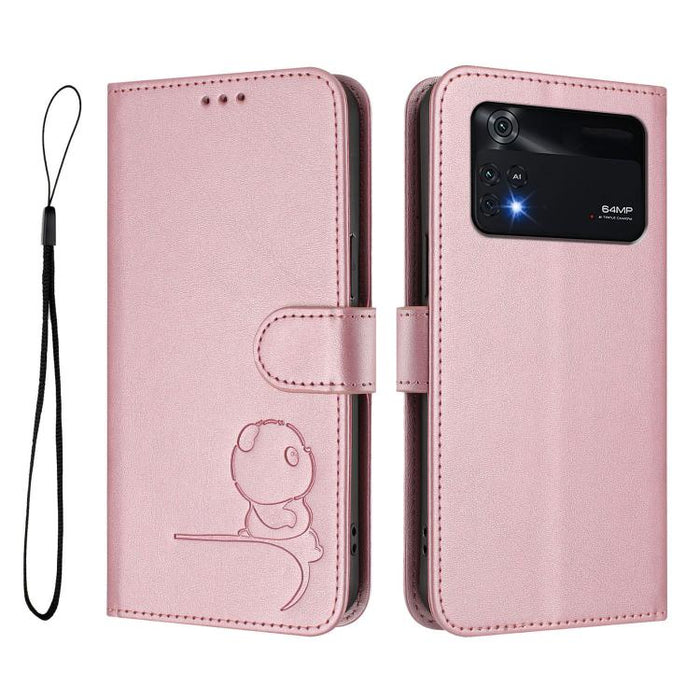 Funda de cuero RFID para teléfono con relieve de panda y cordón, For Xiaomi Poco M4 Pro 4G, For Xiaomi Poco X4 Pro 5G