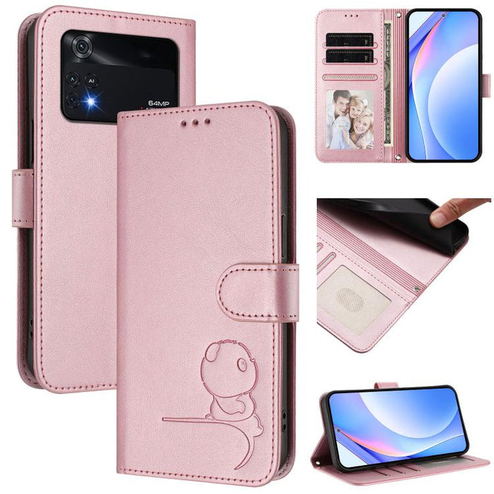 Funda de cuero RFID para teléfono con relieve de panda y cordón, For Xiaomi Poco M4 Pro 4G, For Xiaomi Poco X4 Pro 5G