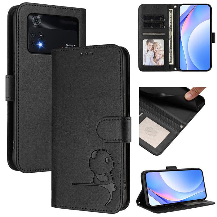 Funda de cuero RFID para teléfono con relieve de panda y cordón, For Xiaomi Poco M4 Pro 4G, For Xiaomi Poco X4 Pro 5G