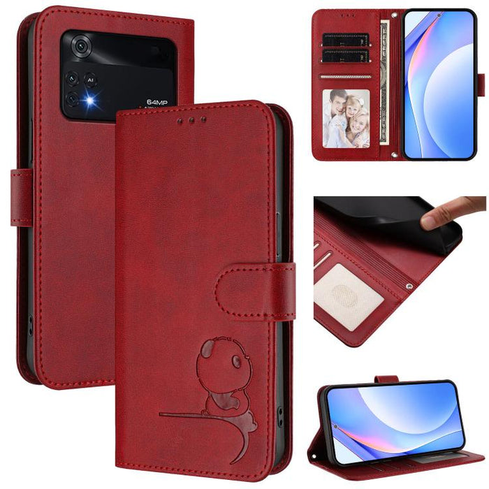 Funda de cuero RFID para teléfono con relieve de panda y cordón, For Xiaomi Poco M4 Pro 4G, For Xiaomi Poco X4 Pro 5G