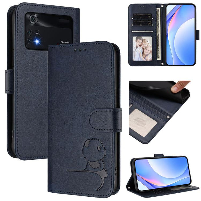 Funda de cuero RFID para teléfono con relieve de panda y cordón, For Xiaomi Poco M4 Pro 4G, For Xiaomi Poco X4 Pro 5G