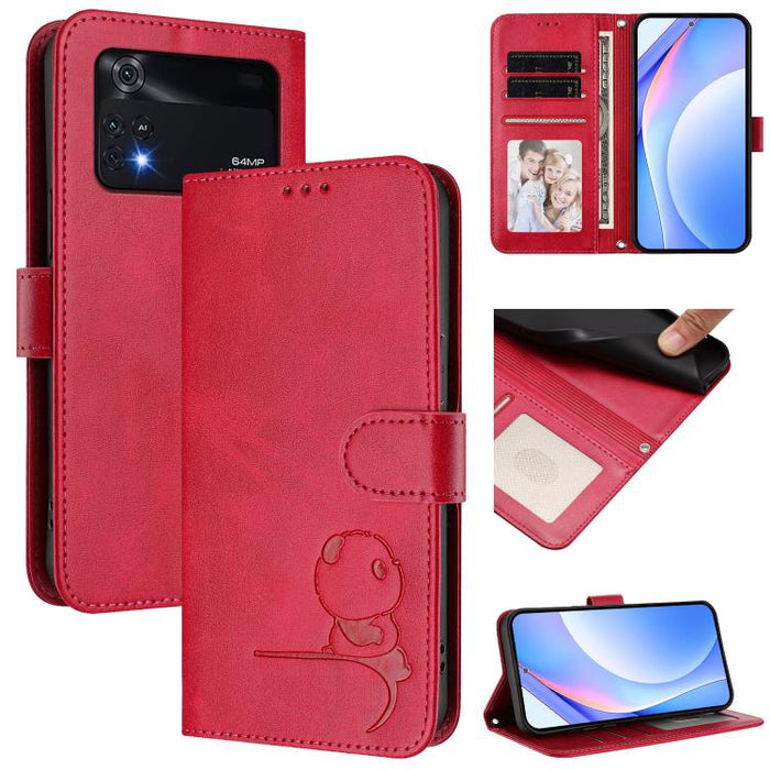 Funda de cuero RFID para teléfono con relieve de panda y cordón, For Xiaomi Poco M4 Pro 4G, For Xiaomi Poco X4 Pro 5G