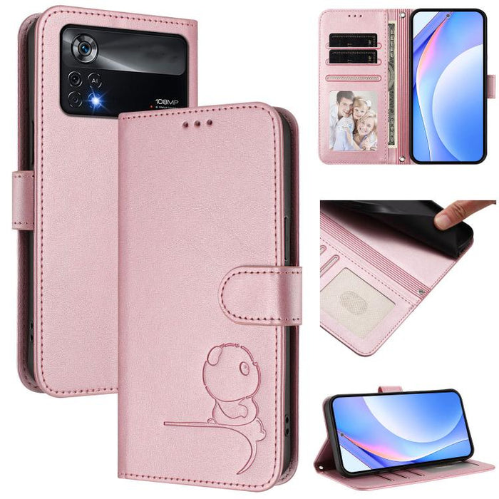 Funda de cuero RFID para teléfono con relieve de panda y cordón, For Xiaomi Poco M4 Pro 4G, For Xiaomi Poco X4 Pro 5G