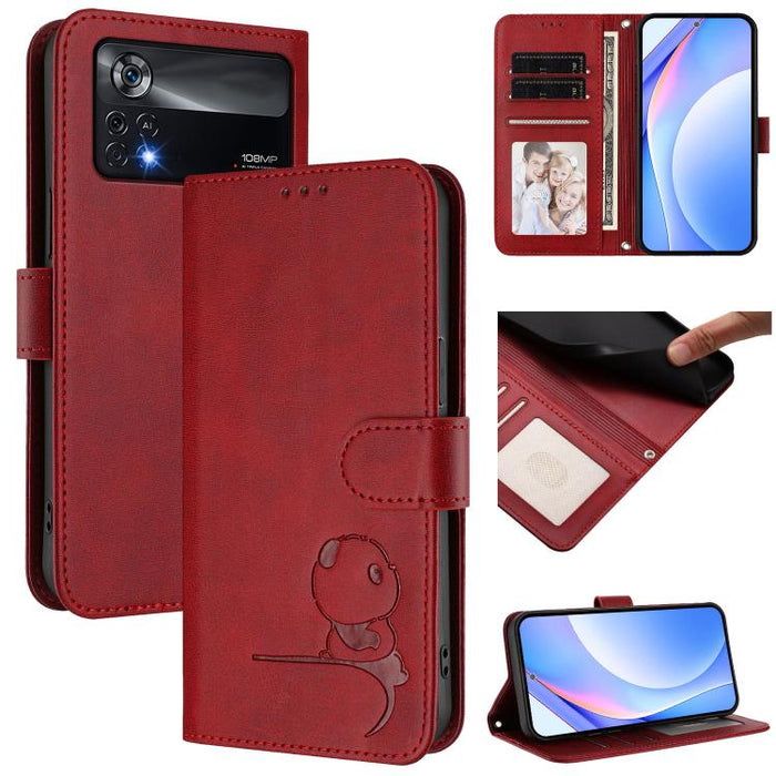 Funda de cuero RFID para teléfono con relieve de panda y cordón, For Xiaomi Poco M4 Pro 4G, For Xiaomi Poco X4 Pro 5G