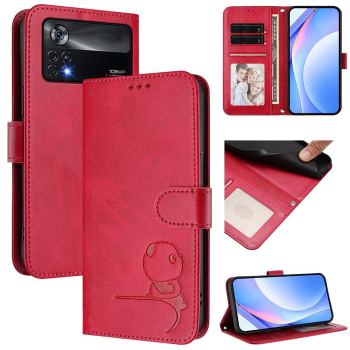 Funda de cuero RFID para teléfono con relieve de panda y cordón, For Xiaomi Poco M4 Pro 4G, For Xiaomi Poco X4 Pro 5G
