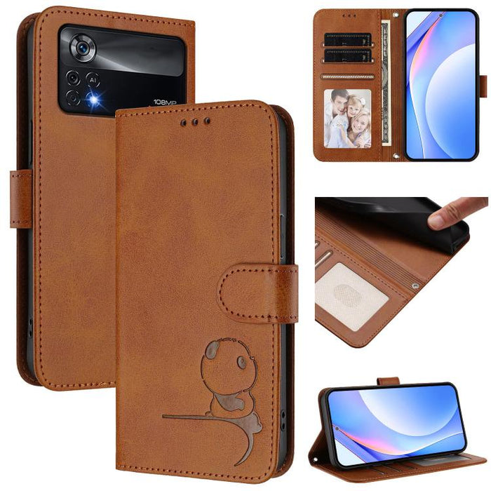 Funda de cuero RFID para teléfono con relieve de panda y cordón, For Xiaomi Poco M4 Pro 4G, For Xiaomi Poco X4 Pro 5G