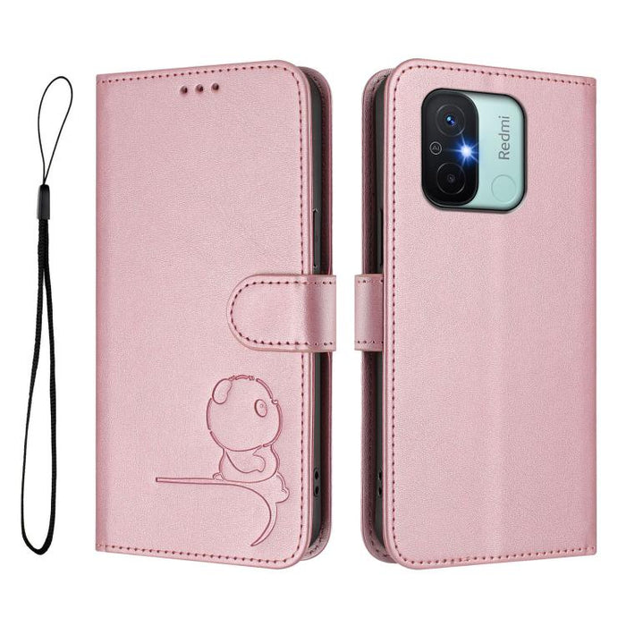 Funda de cuero RFID para teléfono con relieve de panda y cordón, For Redmi 11A / Xiaomi Poco C55, For Redmi Note 12 Pro 5G Global / India, For Redmi Note 12 5G Global / India