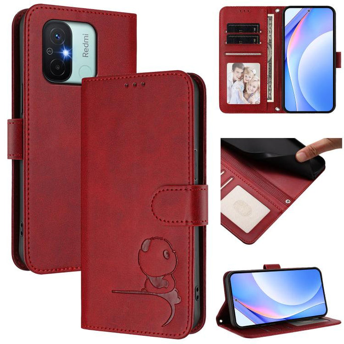Funda de cuero RFID para teléfono con relieve de panda y cordón, For Redmi 11A / Xiaomi Poco C55, For Redmi Note 12 Pro 5G Global / India, For Redmi Note 12 5G Global / India