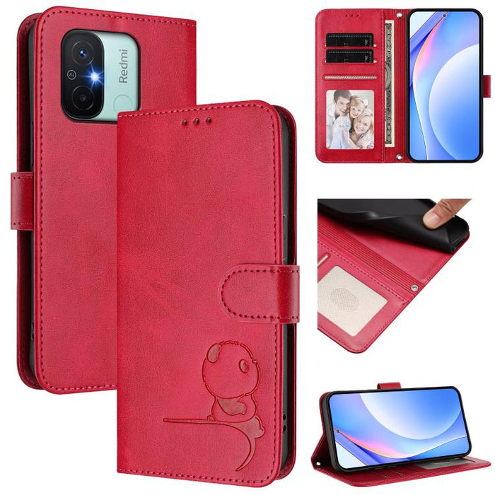 Funda de cuero RFID para teléfono con relieve de panda y cordón, For Redmi 11A / Xiaomi Poco C55, For Redmi Note 12 Pro 5G Global / India, For Redmi Note 12 5G Global / India