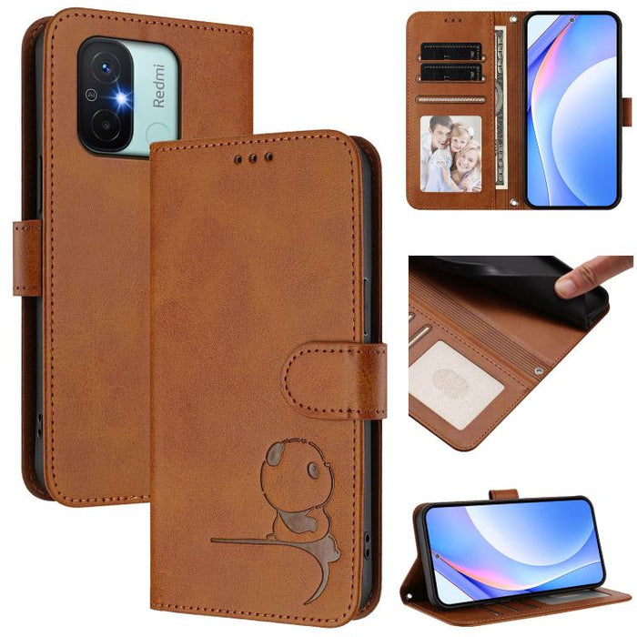 Funda de cuero RFID para teléfono con relieve de panda y cordón, For Redmi 11A / Xiaomi Poco C55, For Redmi Note 12 Pro 5G Global / India, For Redmi Note 12 5G Global / India