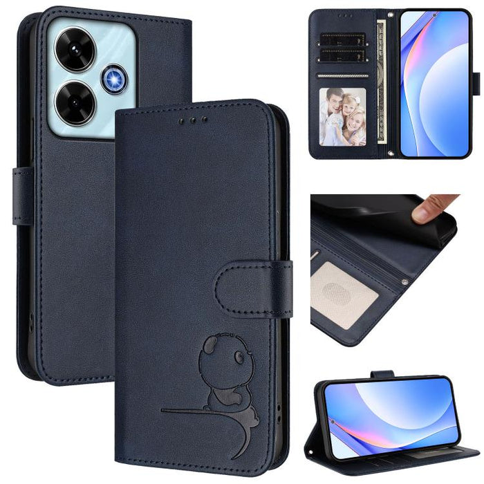 Funda de cuero RFID para teléfono con relieve de panda y cordón, For Redmi A7 Pro 171mm / Poco C85x 5G, For Redmi Turbo 5 Max / Poco X8 Pro Max, For Redmi Turbo 5 / Poco X8 Pro 5G, For Redmi Note 15 Pro+ 5G Global 163.3mm                               ...