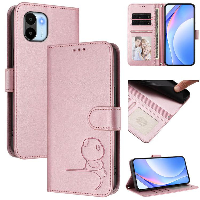 Funda de cuero RFID para teléfono con relieve de panda y cordón, For Redmi 11A / Xiaomi Poco C55, For Redmi Note 12 Pro 5G Global / India, For Redmi Note 12 5G Global / India
